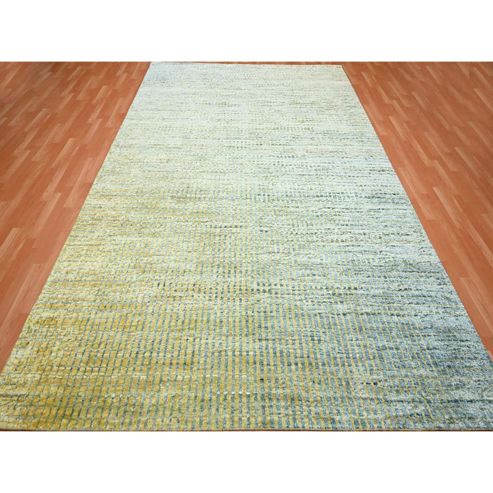 8'11" x 12'2" New Hand Knotted Yellow Wool & Pure Silk Rectangle Oriental Rug - MOA10275509