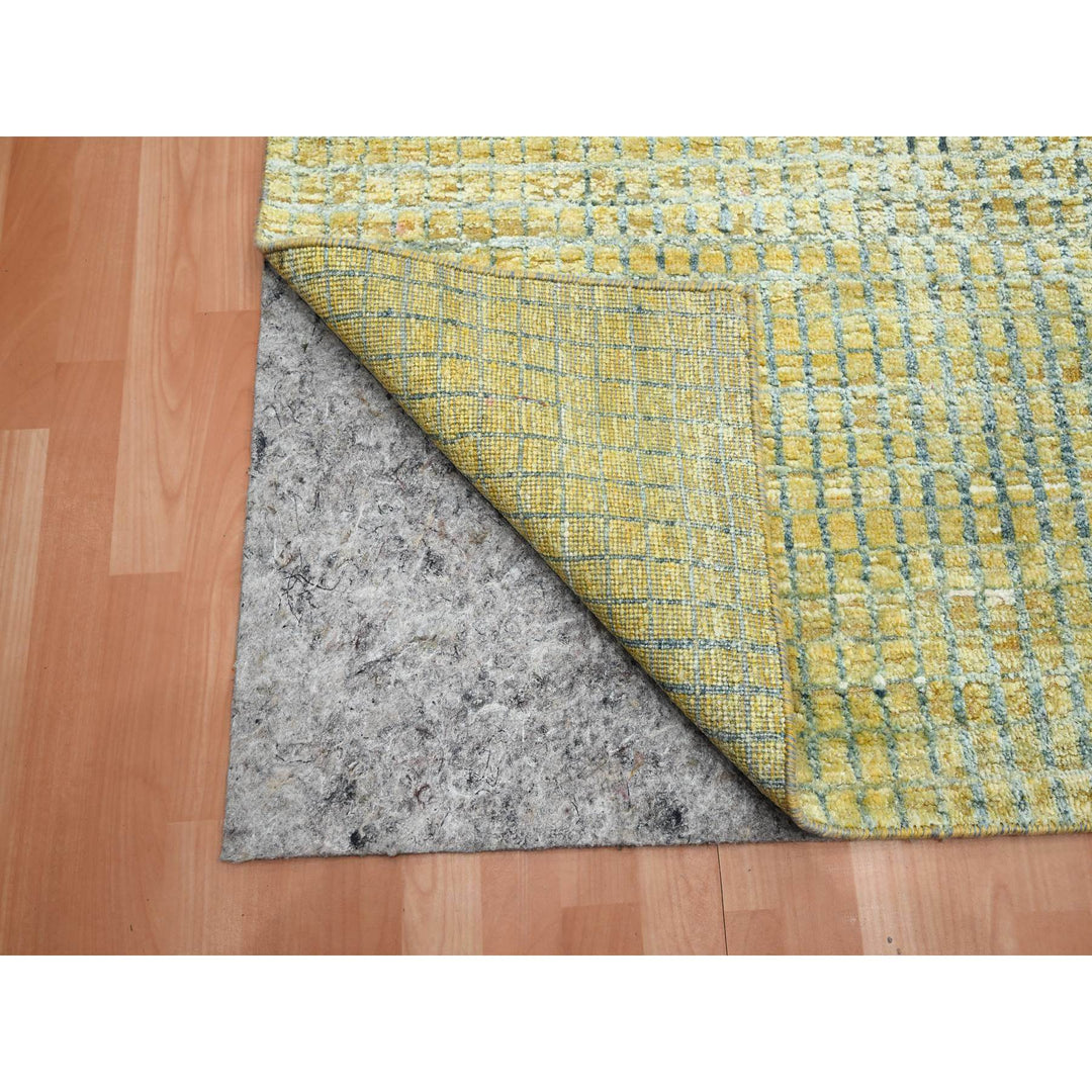 8'11" x 12'2" New Hand Knotted Yellow Wool & Pure Silk Rectangle Oriental Rug - MOA10275509