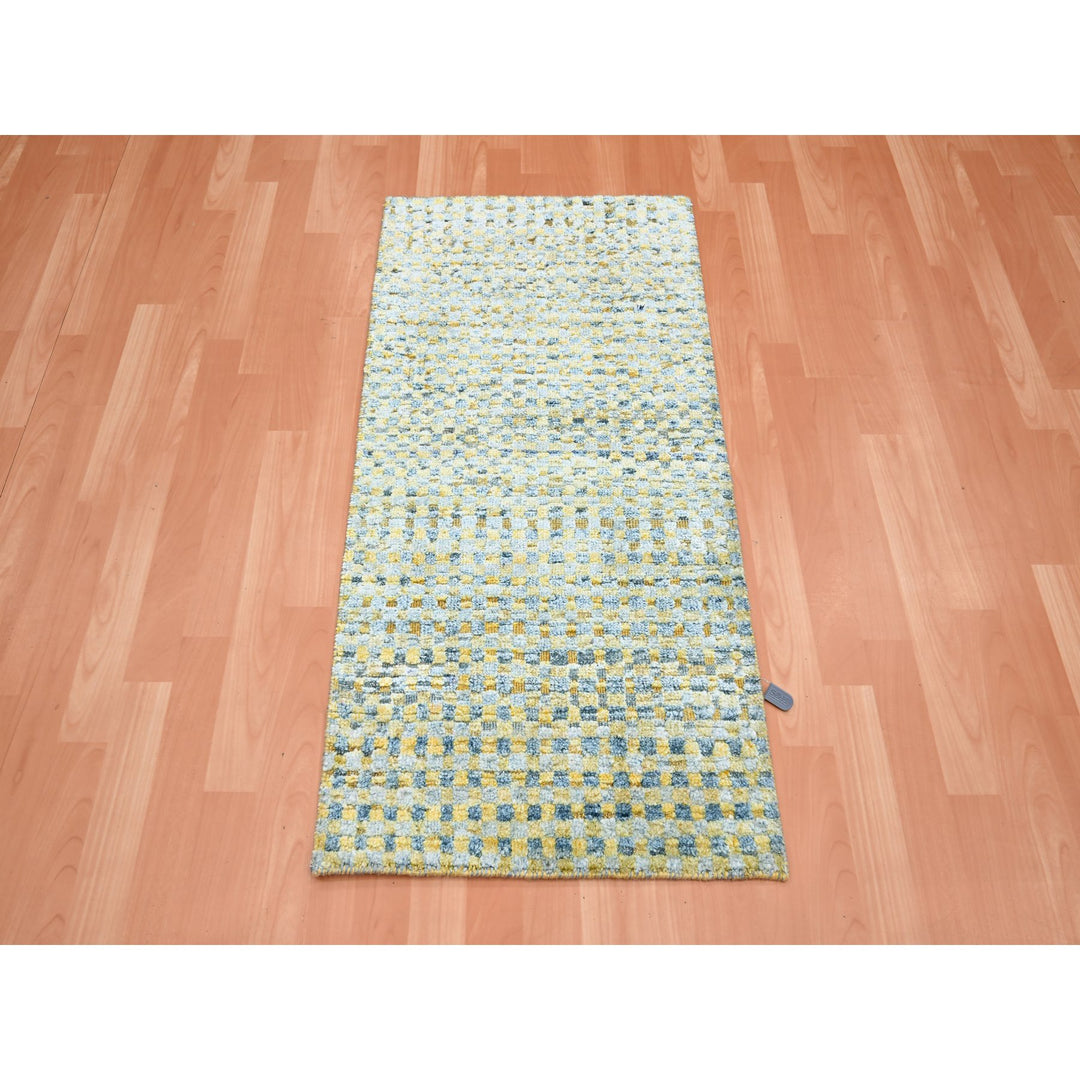 2'0" x 4'0" New Hand Knotted Yellow Wool & Pure Silk Rectangle Oriental Rug - MOA10275510