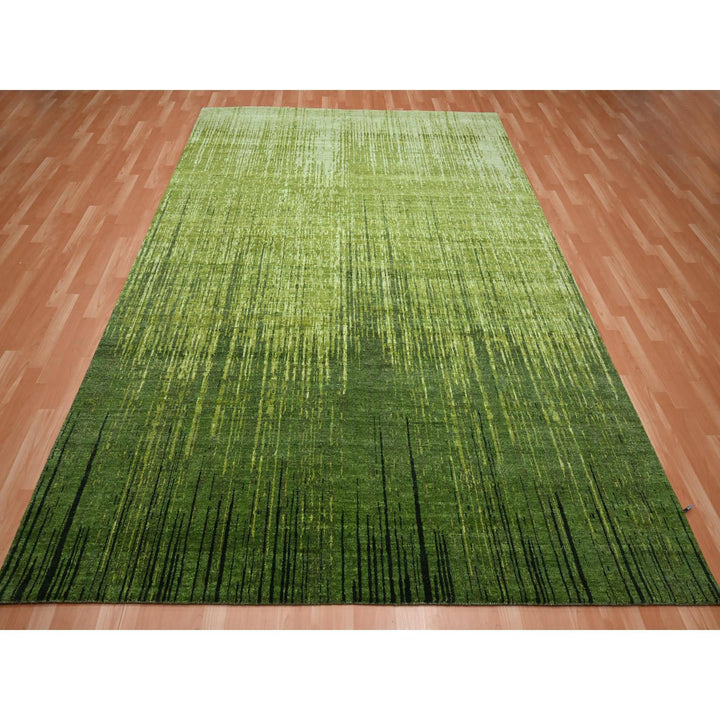 8'2" x 10'3" New Hand Knotted Green Wool Rectangle Oriental Rug - MOA10275515