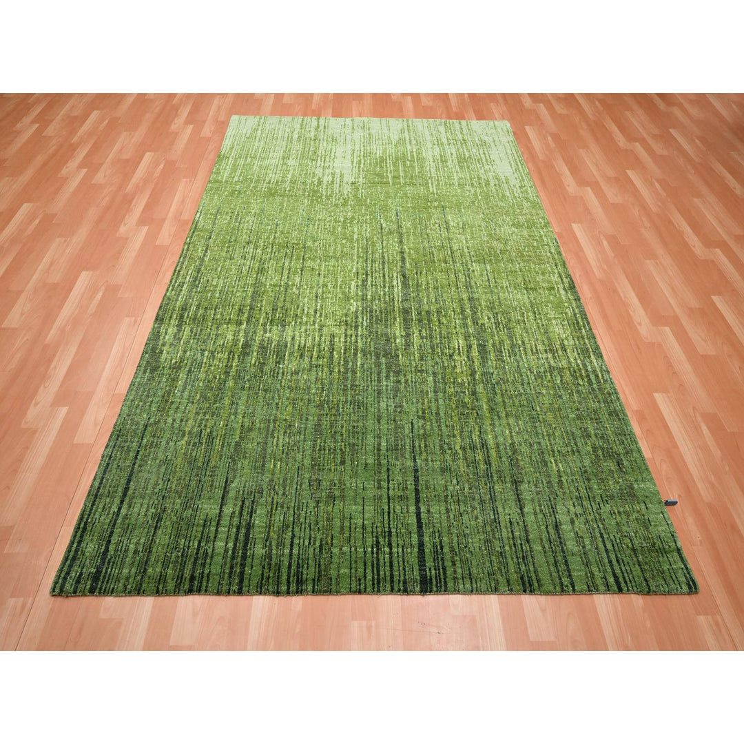 6'1" x 8'10" New Hand Knotted Green Wool Rectangle Oriental Rug - MOA10275516