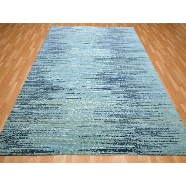 8'1" x 10'4" New Hand Knotted Blue Wool Rectangle Oriental Rug - MOA10275519