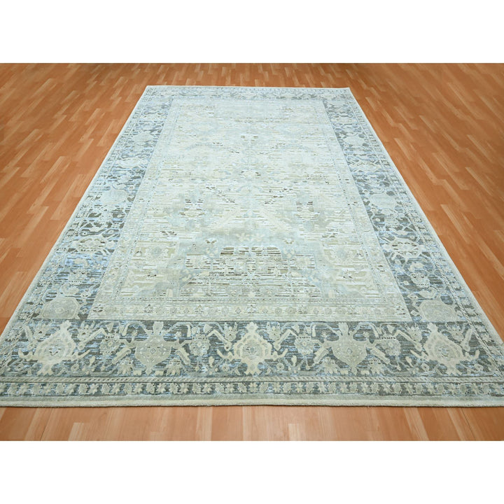 9'1" x 12'0" New Hand Knotted Grey Wool & Silk Rectangle Oriental Rug - MOA10275522