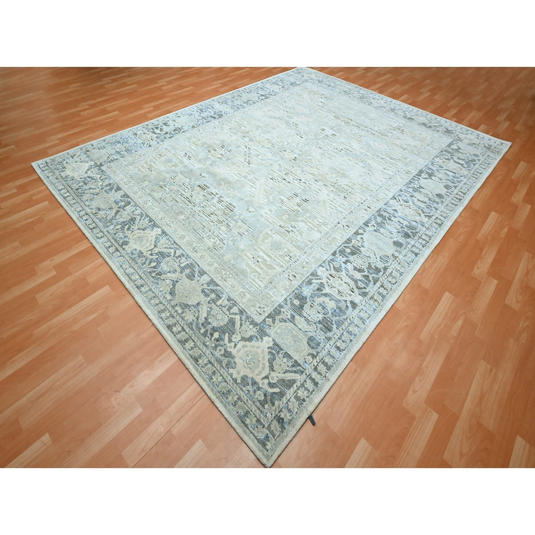 9'1" x 12'0" New Hand Knotted Grey Wool & Silk Rectangle Oriental Rug - MOA10275522