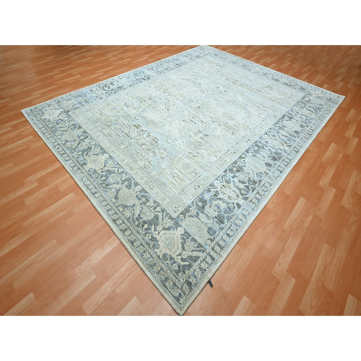 9'1" x 12'0" New Hand Knotted Grey Wool & Silk Rectangle Oriental Rug - MOA10275522