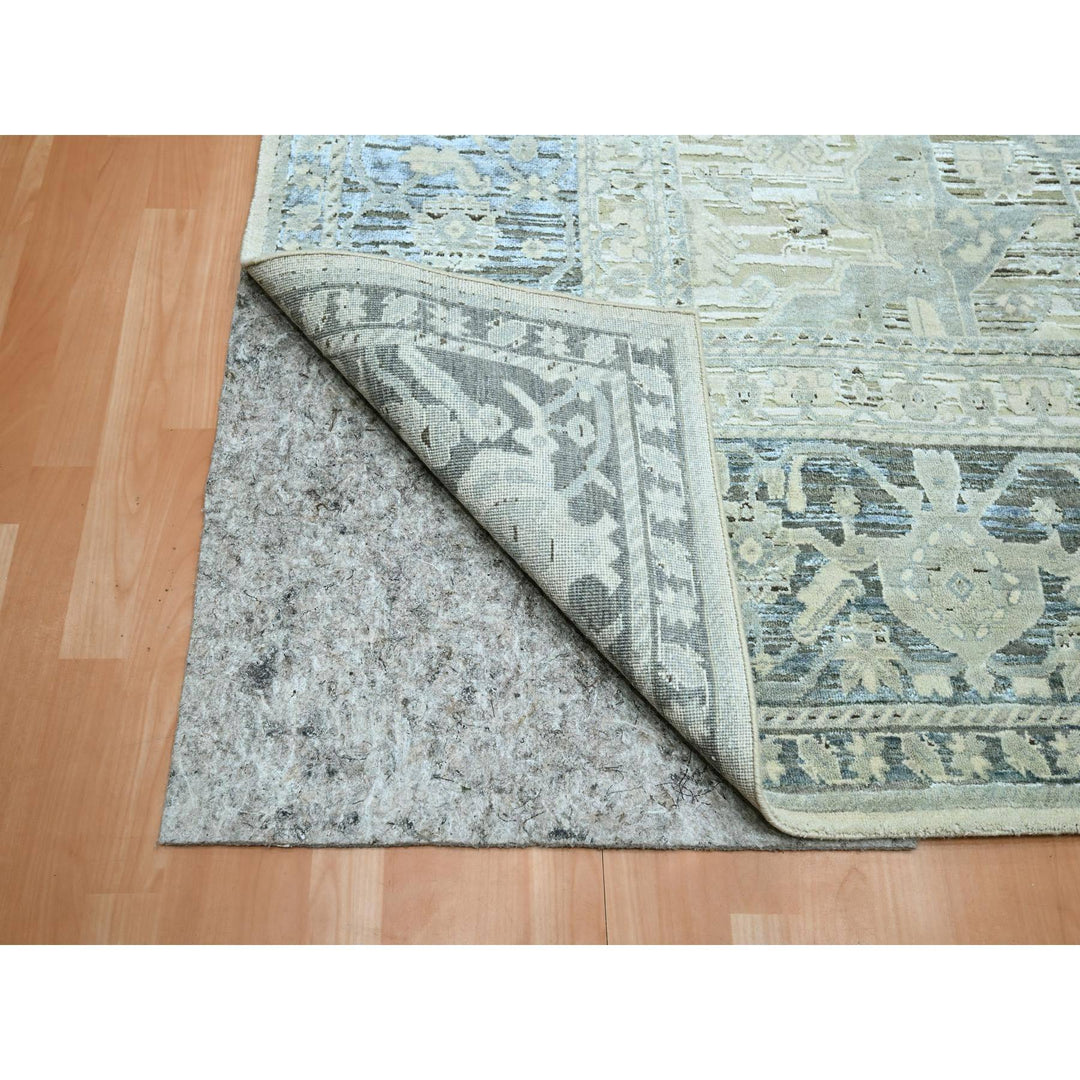 9'1" x 12'0" New Hand Knotted Grey Wool & Silk Rectangle Oriental Rug - MOA10275522