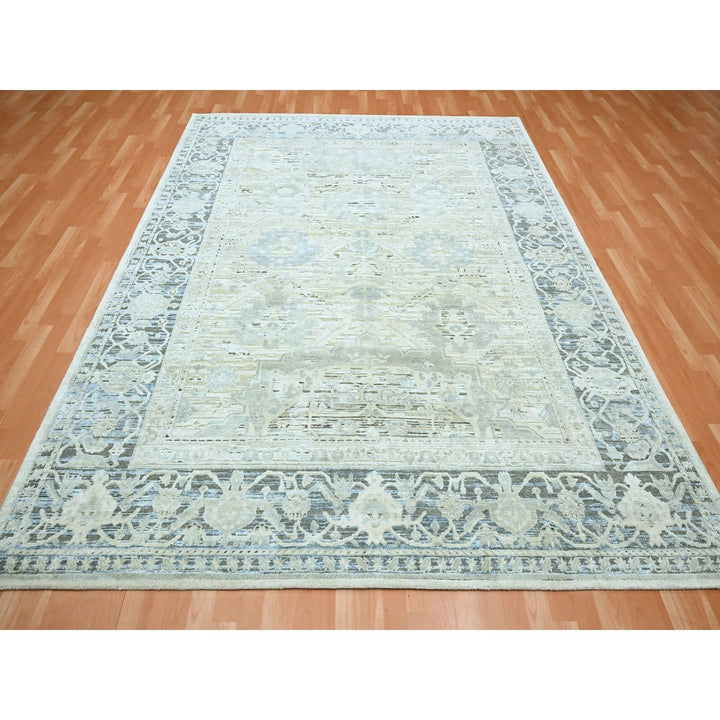 8'0" x 9'10" New Hand Knotted Grey Wool & Silk Rectangle Oriental Rug - MOA10275523