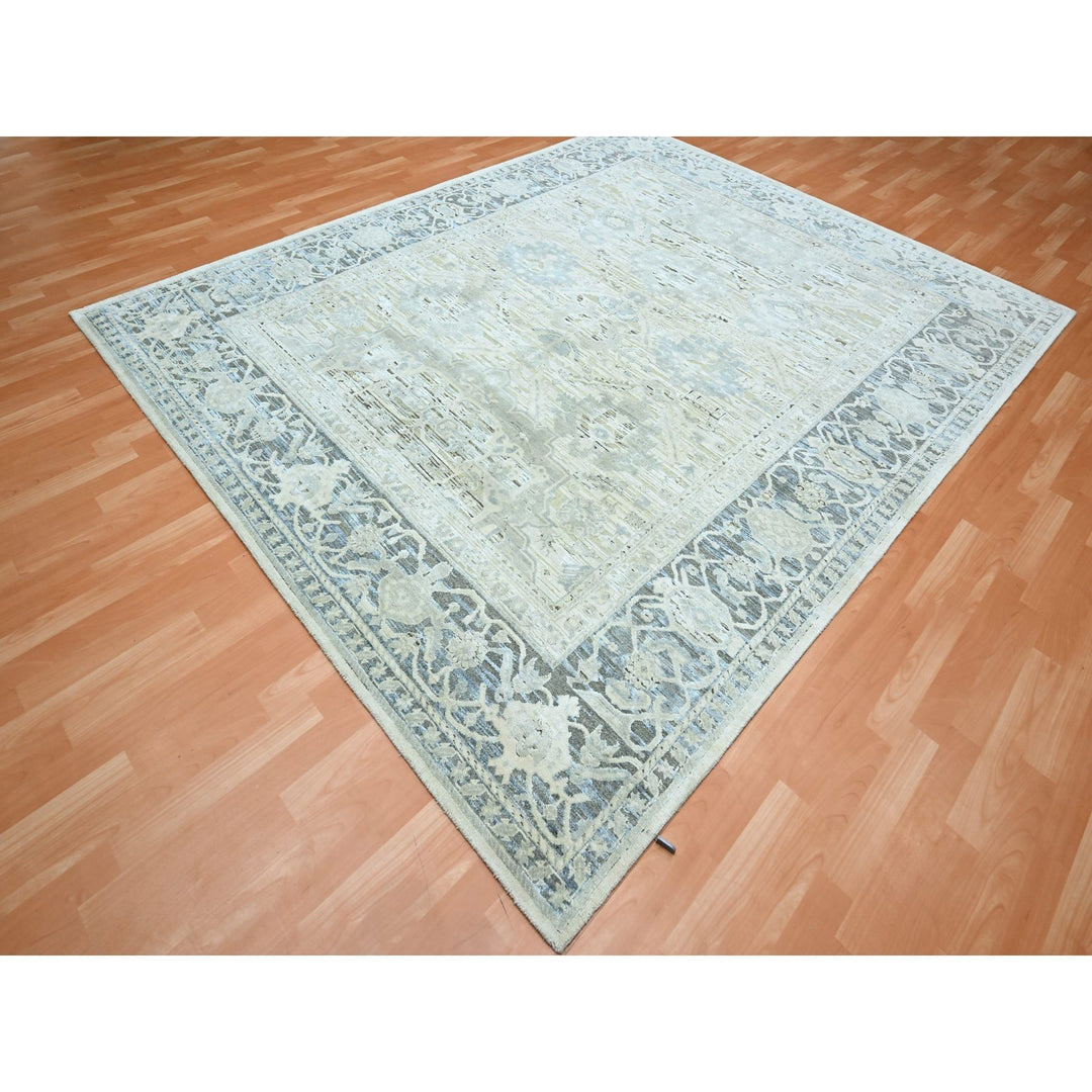 8'0" x 9'10" New Hand Knotted Grey Wool & Silk Rectangle Oriental Rug - MOA10275523