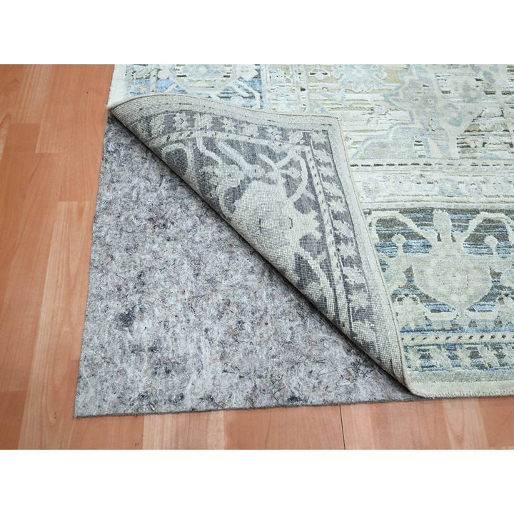 8'0" x 9'10" New Hand Knotted Grey Wool & Silk Rectangle Oriental Rug - MOA10275523