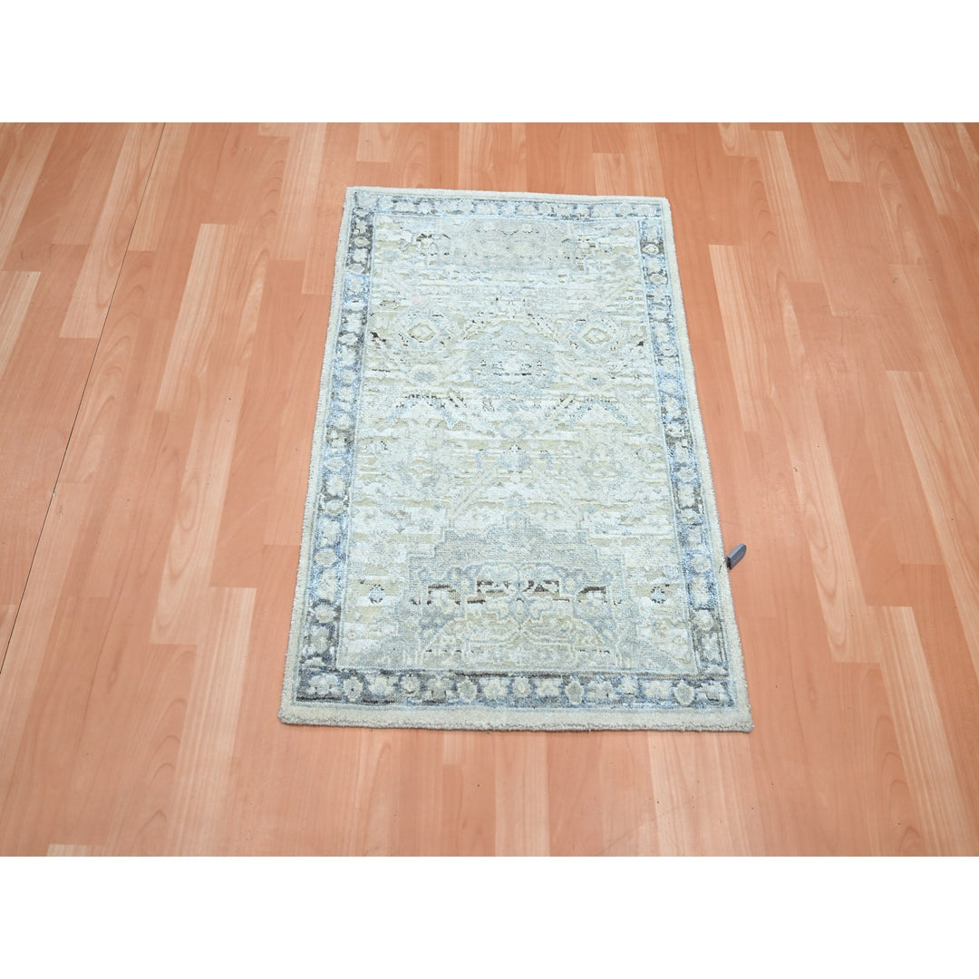 2'1" x 3'2" New Hand Knotted Grey Wool & Silk Rectangle Oriental Rug - MOA10275525