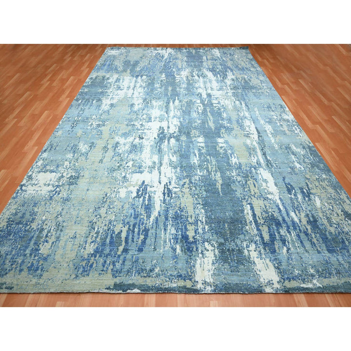 10'1" x 14'2" New Hand Knotted Blue Wool Rectangle Oriental Rug - MOA10275530