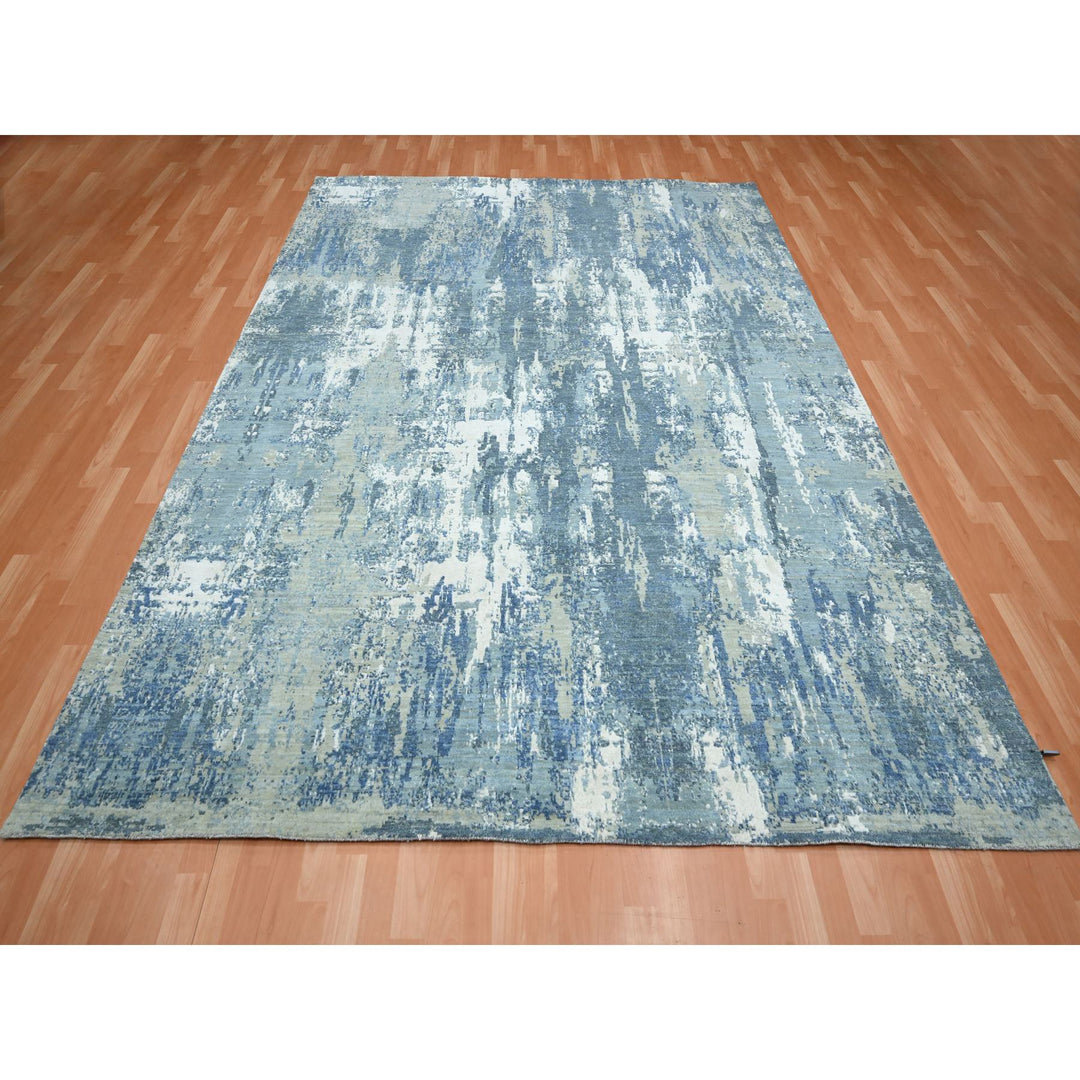 8'1" x 10'0" New Hand Knotted Blue Wool Rectangle Oriental Rug - MOA10275532