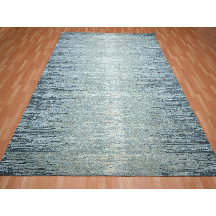 7'11" x 10'1" New Hand Knotted Blue Wool Rectangle Oriental Rug - MOA10275533