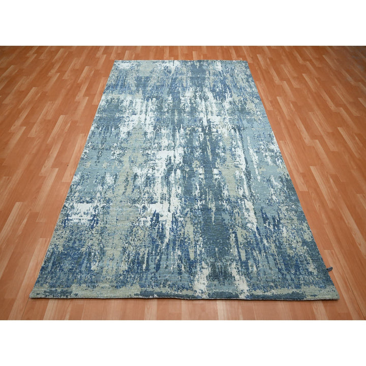 6'0" x 9'2" New Hand Knotted Blue Wool Rectangle Oriental Rug - MOA10275534