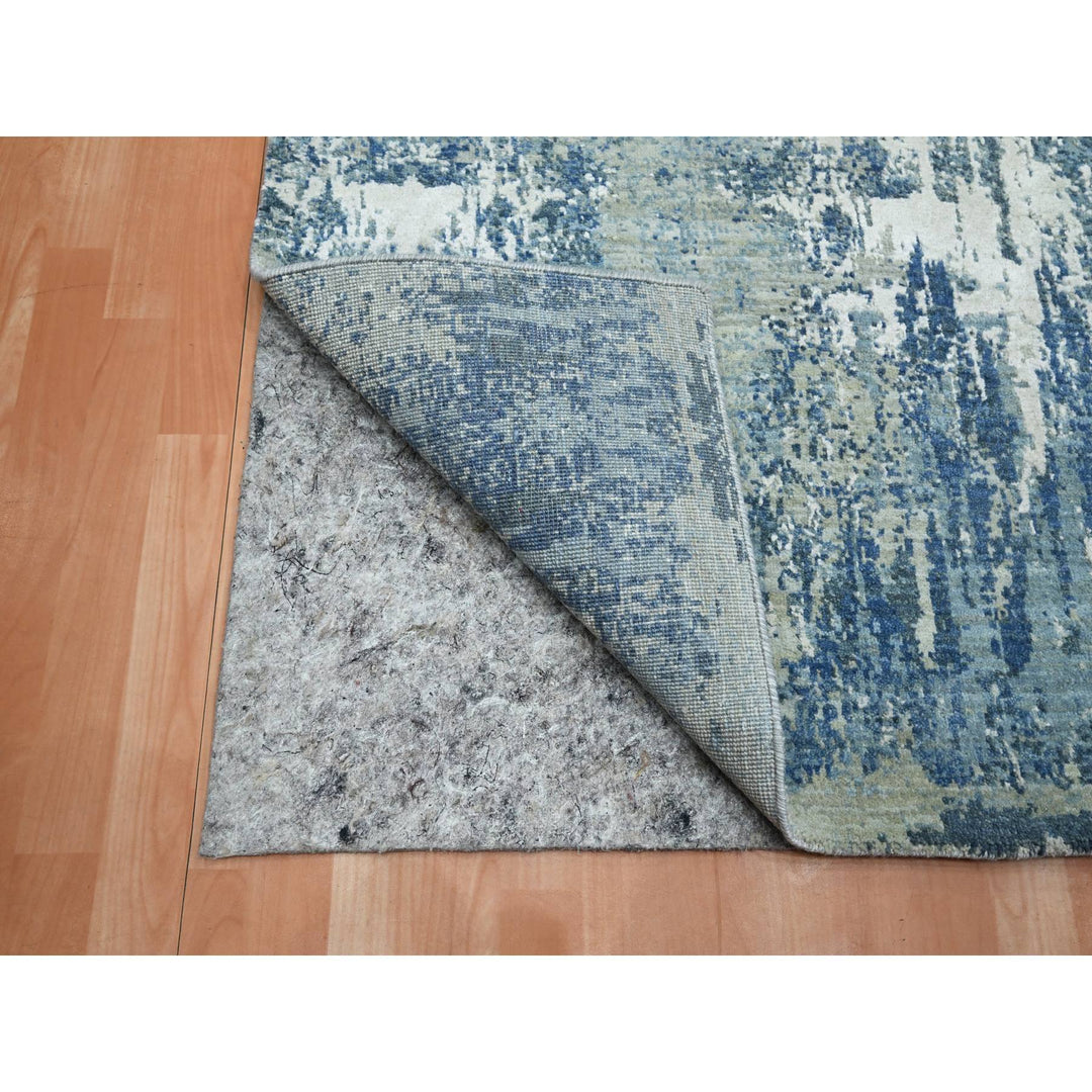 6'0" x 9'2" New Hand Knotted Blue Wool Rectangle Oriental Rug - MOA10275534