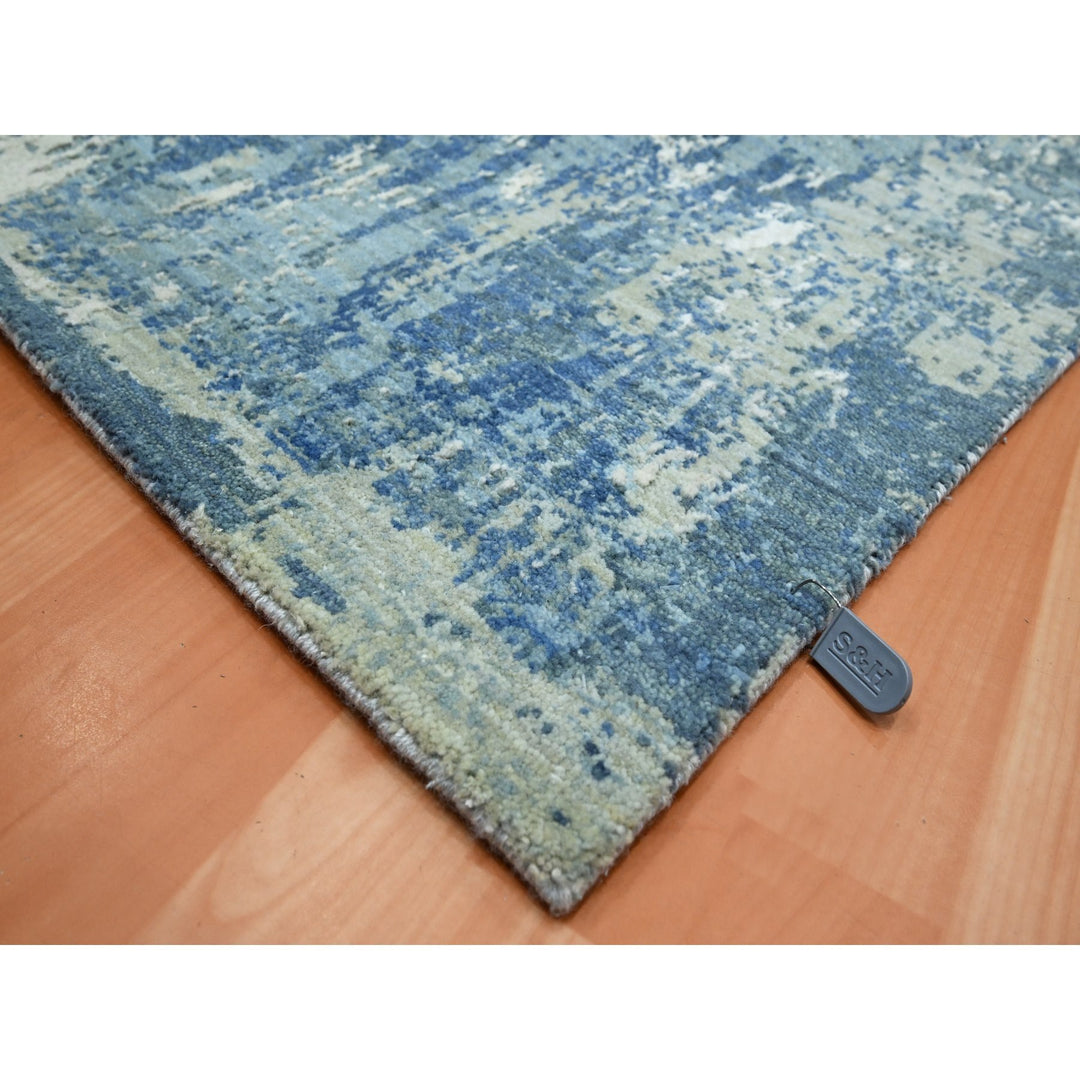 6'0" x 9'2" New Hand Knotted Blue Wool Rectangle Oriental Rug - MOA10275534