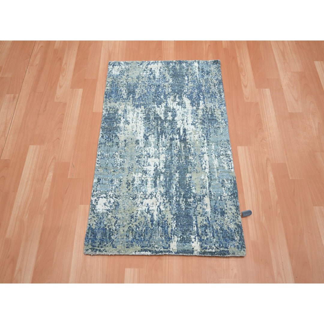 2'0" x 3'2" New Hand Knotted Blue Wool Rectangle Oriental Rug - MOA10275537