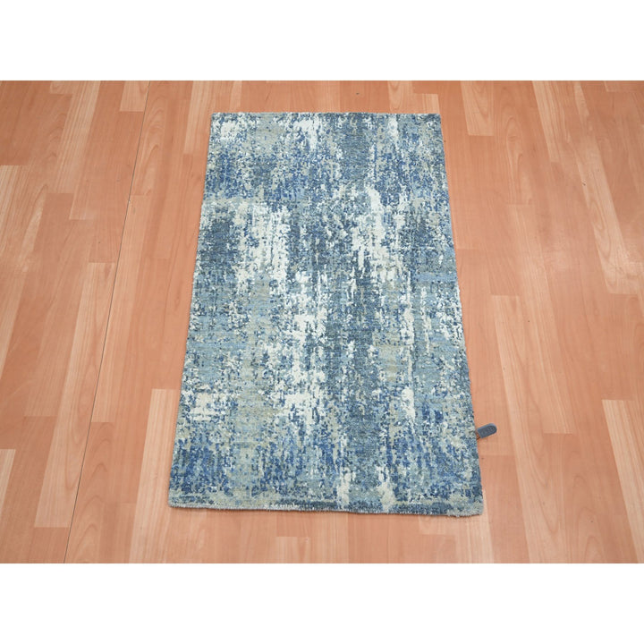 2'0" x 3'2" New Hand Knotted Blue Wool Rectangle Oriental Rug - MOA10275539