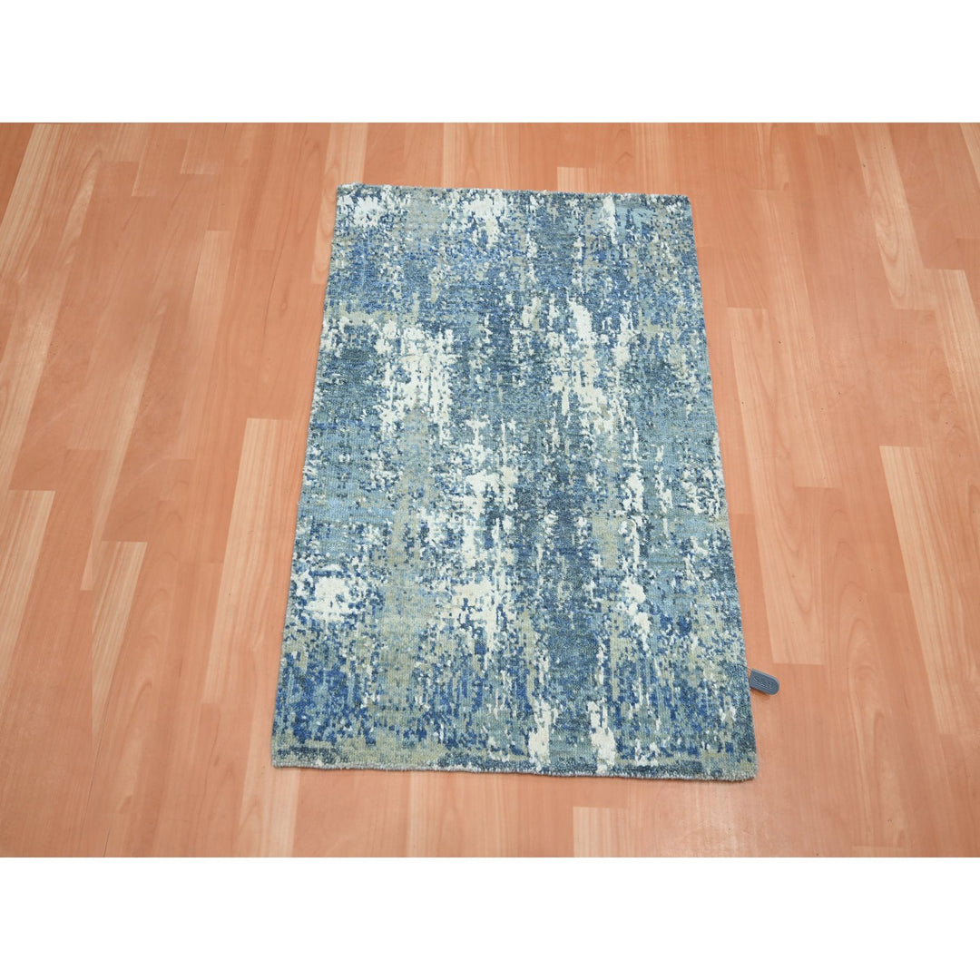 2'1" x 3'0" New Hand Knotted Blue Wool Rectangle Oriental Rug - MOA10275540