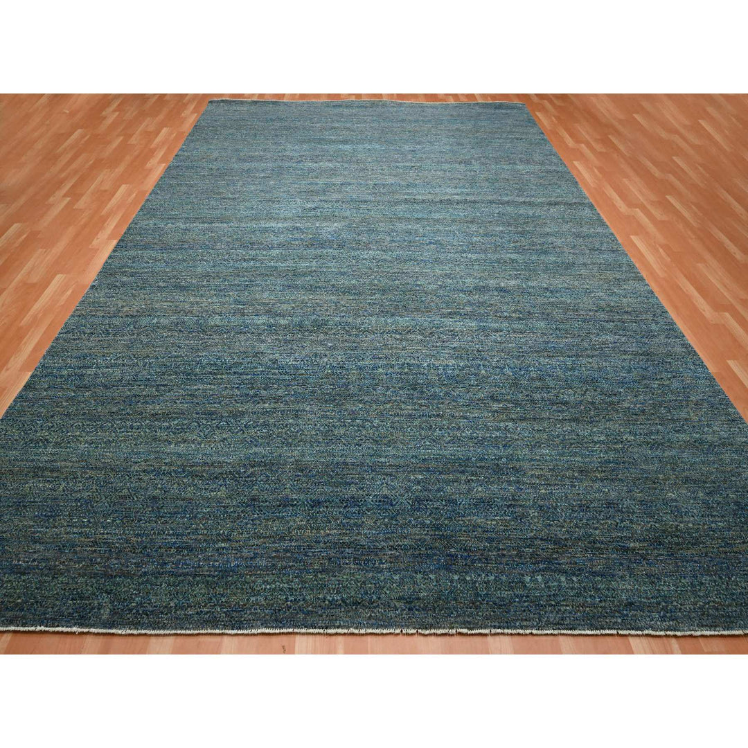 10'1" x 14'0" New Hand Knotted Blue Wool Rectangle Oriental Rug - MOA10275542