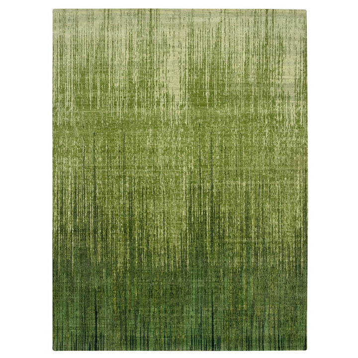 9'0" x 12'2" New Hand Knotted Green Wool Rectangle Oriental Rug - MOA10275549