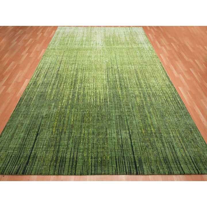 9'0" x 12'2" New Hand Knotted Green Wool Rectangle Oriental Rug - MOA10275549