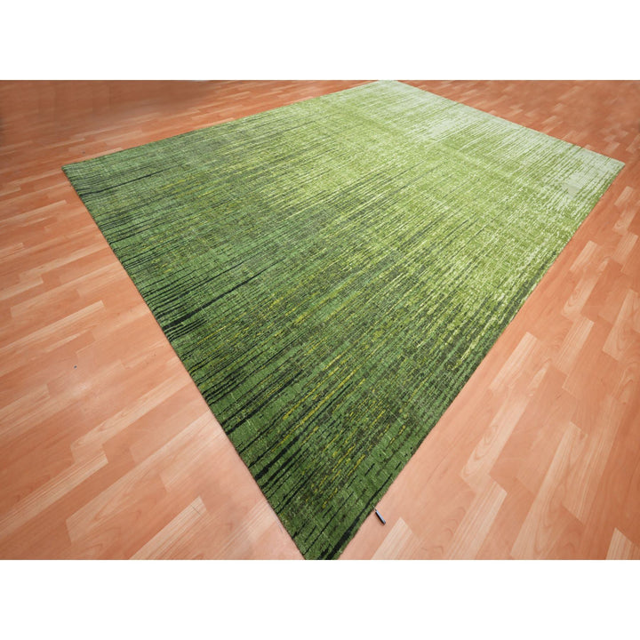 9'0" x 12'2" New Hand Knotted Green Wool Rectangle Oriental Rug - MOA10275549