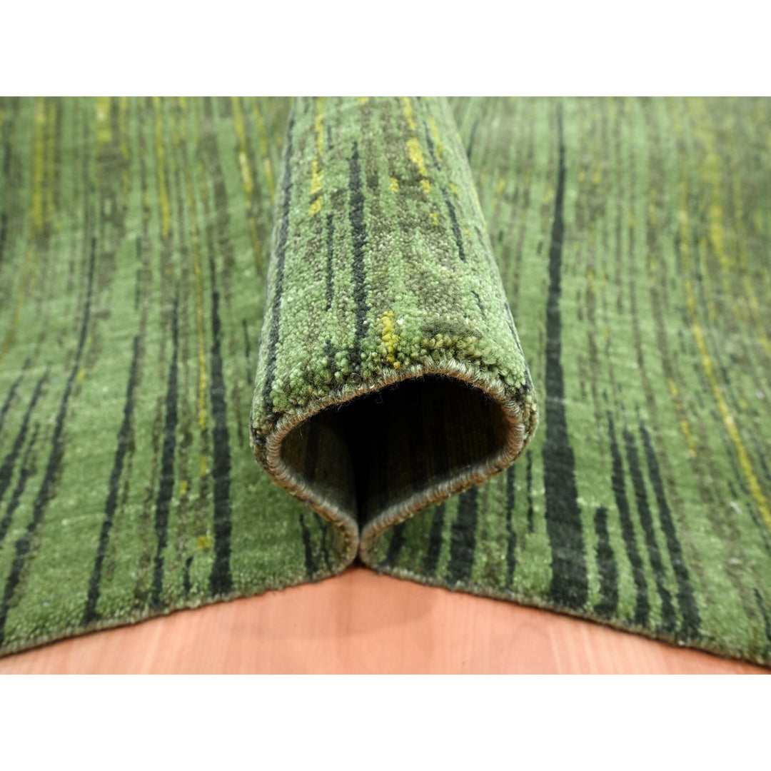 9'0" x 12'2" New Hand Knotted Green Wool Rectangle Oriental Rug - MOA10275549