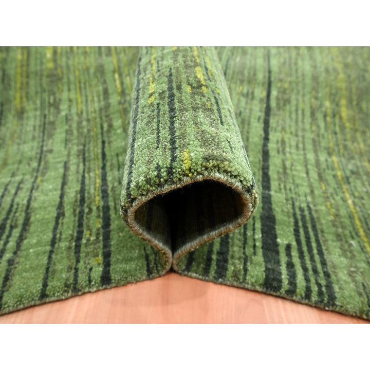 9'0" x 12'2" New Hand Knotted Green Wool Rectangle Oriental Rug - MOA10275549