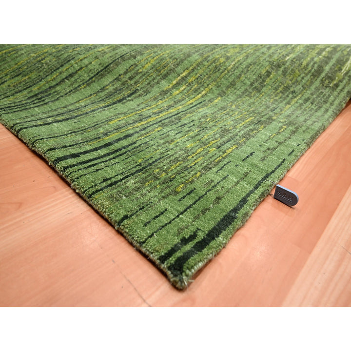 9'0" x 12'2" New Hand Knotted Green Wool Rectangle Oriental Rug - MOA10275549