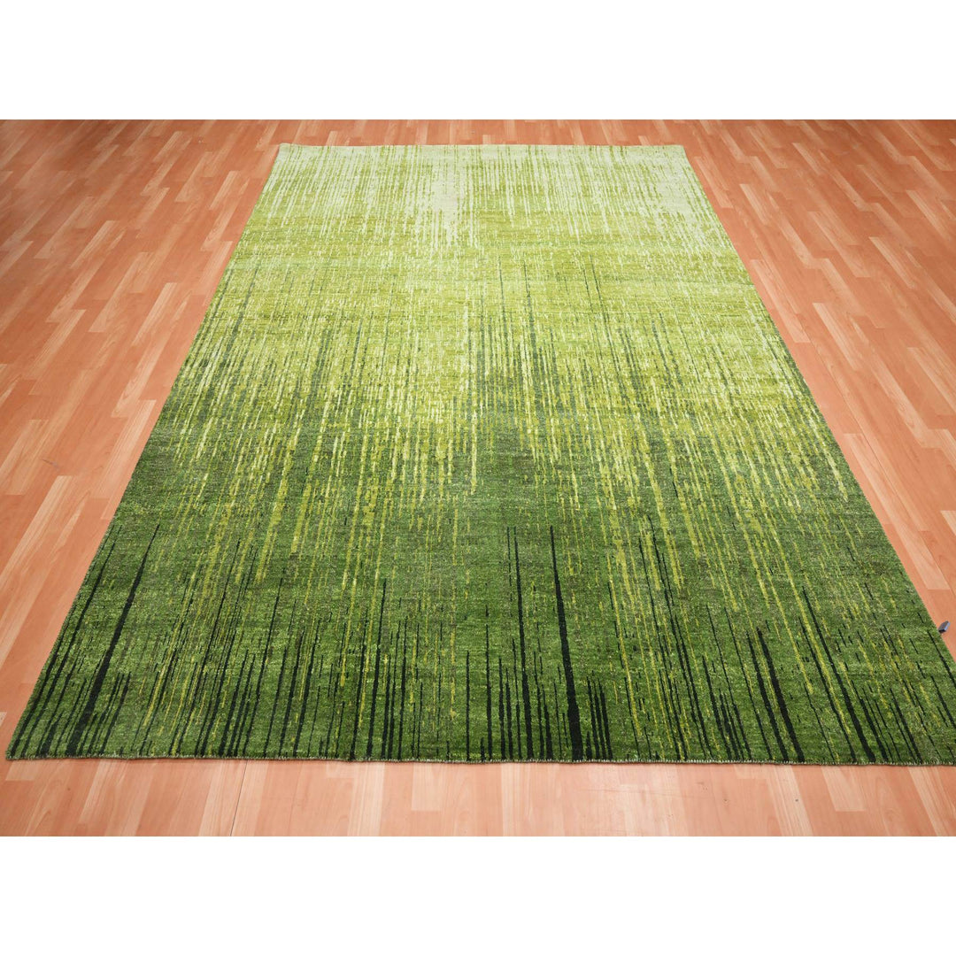 7'11" x 10'1" New Hand Knotted Green Wool Rectangle Oriental Rug - MOA10275550