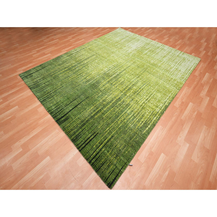7'11" x 10'1" New Hand Knotted Green Wool Rectangle Oriental Rug - MOA10275550