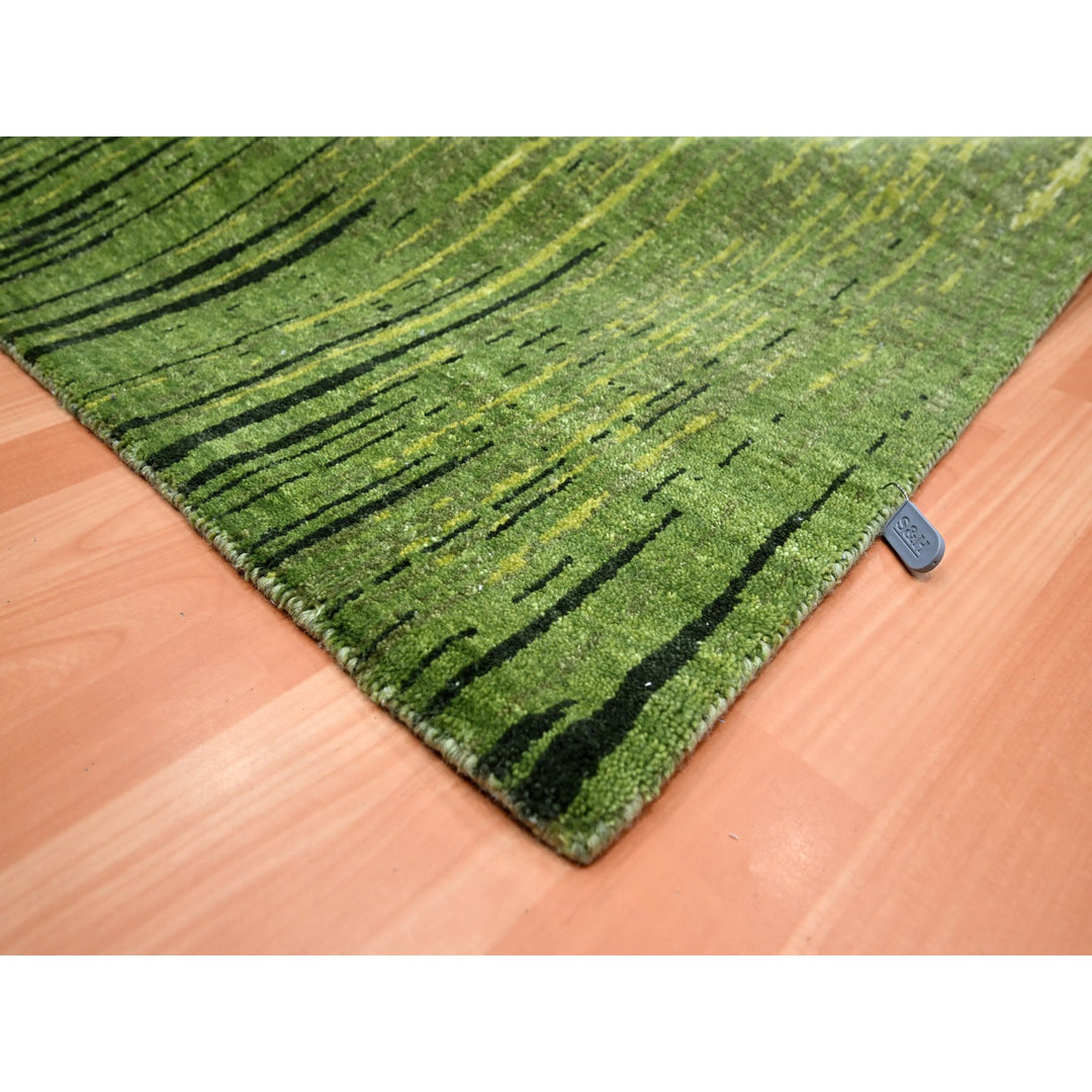 7'11" x 10'1" New Hand Knotted Green Wool Rectangle Oriental Rug - MOA10275550
