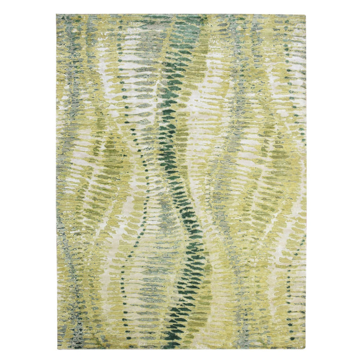 9'0" x 12'2" New Hand Knotted Green Silk Rectangle Oriental Rug - MOA10275551