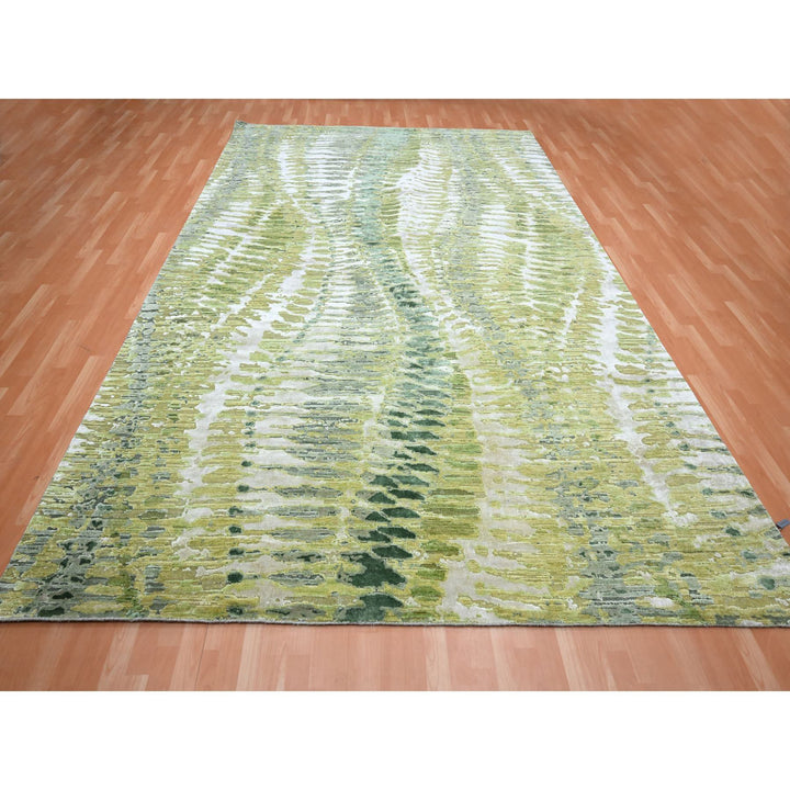 9'0" x 12'2" New Hand Knotted Green Silk Rectangle Oriental Rug - MOA10275551
