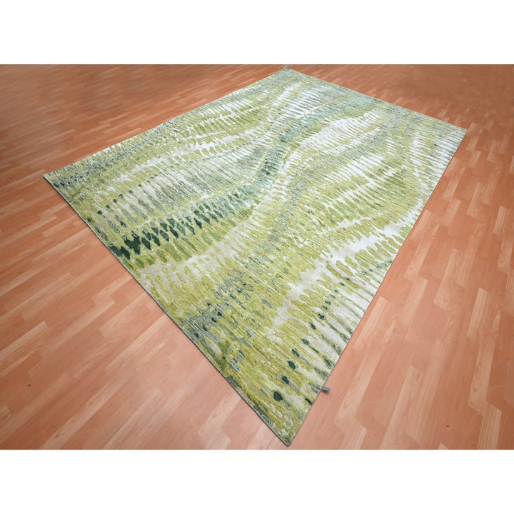 9'0" x 12'2" New Hand Knotted Green Silk Rectangle Oriental Rug - MOA10275551