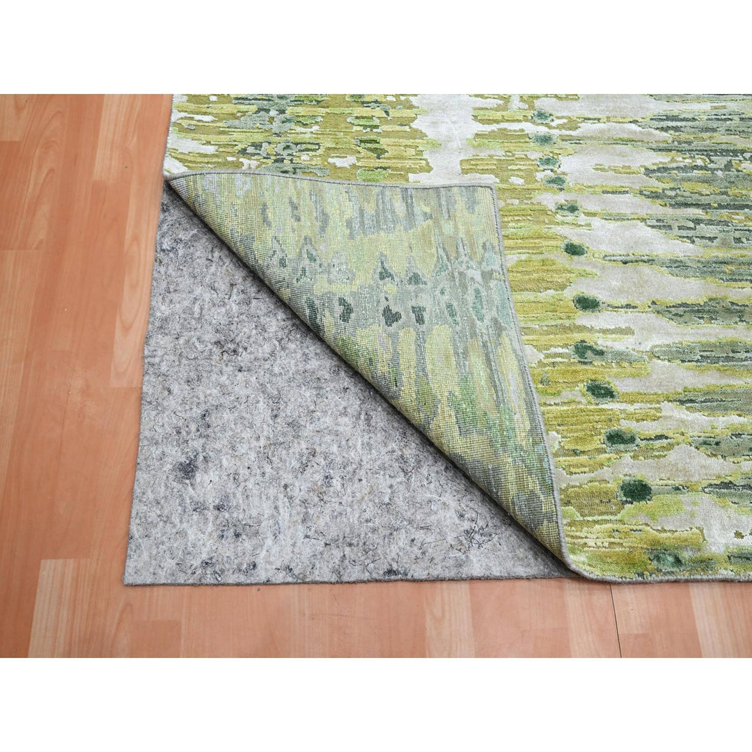 9'0" x 12'2" New Hand Knotted Green Silk Rectangle Oriental Rug - MOA10275551