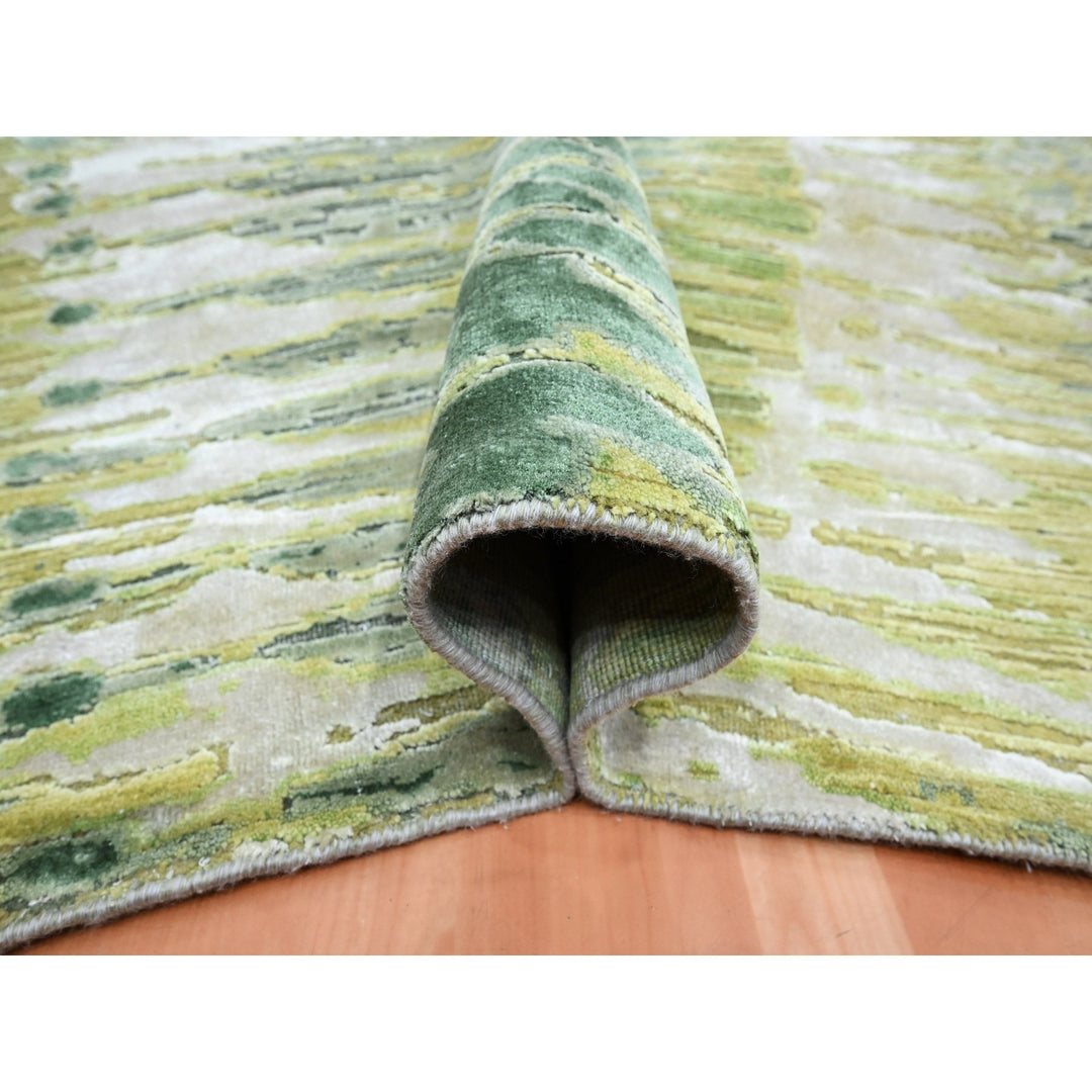 9'0" x 12'2" New Hand Knotted Green Silk Rectangle Oriental Rug - MOA10275551