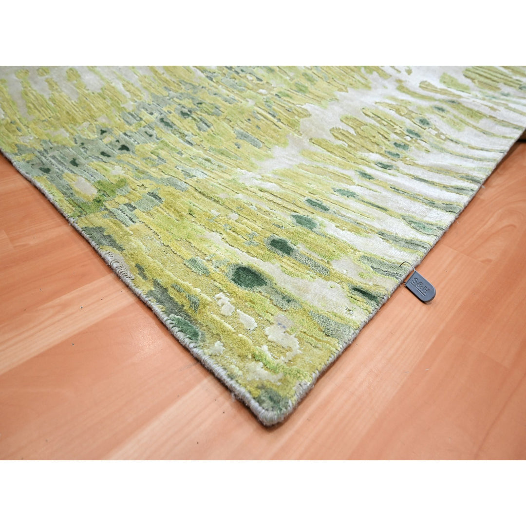 9'0" x 12'2" New Hand Knotted Green Silk Rectangle Oriental Rug - MOA10275551