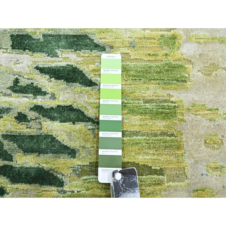 9'0" x 12'2" New Hand Knotted Green Silk Rectangle Oriental Rug - MOA10275551