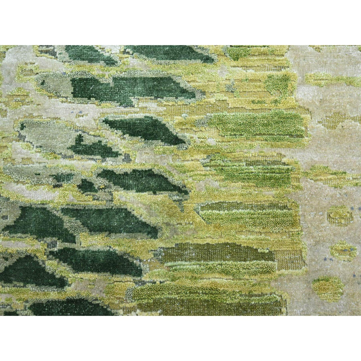 9'0" x 12'2" New Hand Knotted Green Silk Rectangle Oriental Rug - MOA10275551