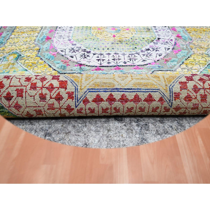 8'0" x 8'1" New Hand Knotted Yellow Wool & Silk Round Oriental Rug - MOA10275552