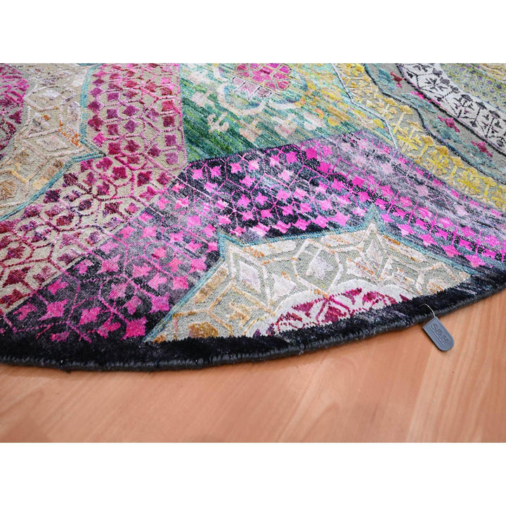 8'0" x 8'1" New Hand Knotted Yellow Wool & Silk Round Oriental Rug - MOA10275552