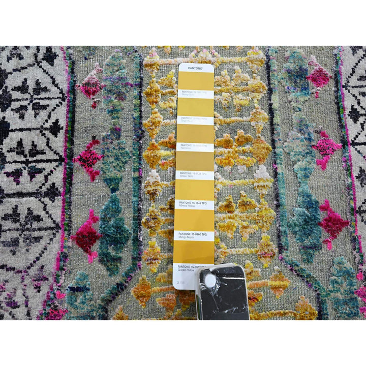 8'0" x 8'1" New Hand Knotted Yellow Wool & Silk Round Oriental Rug - MOA10275552