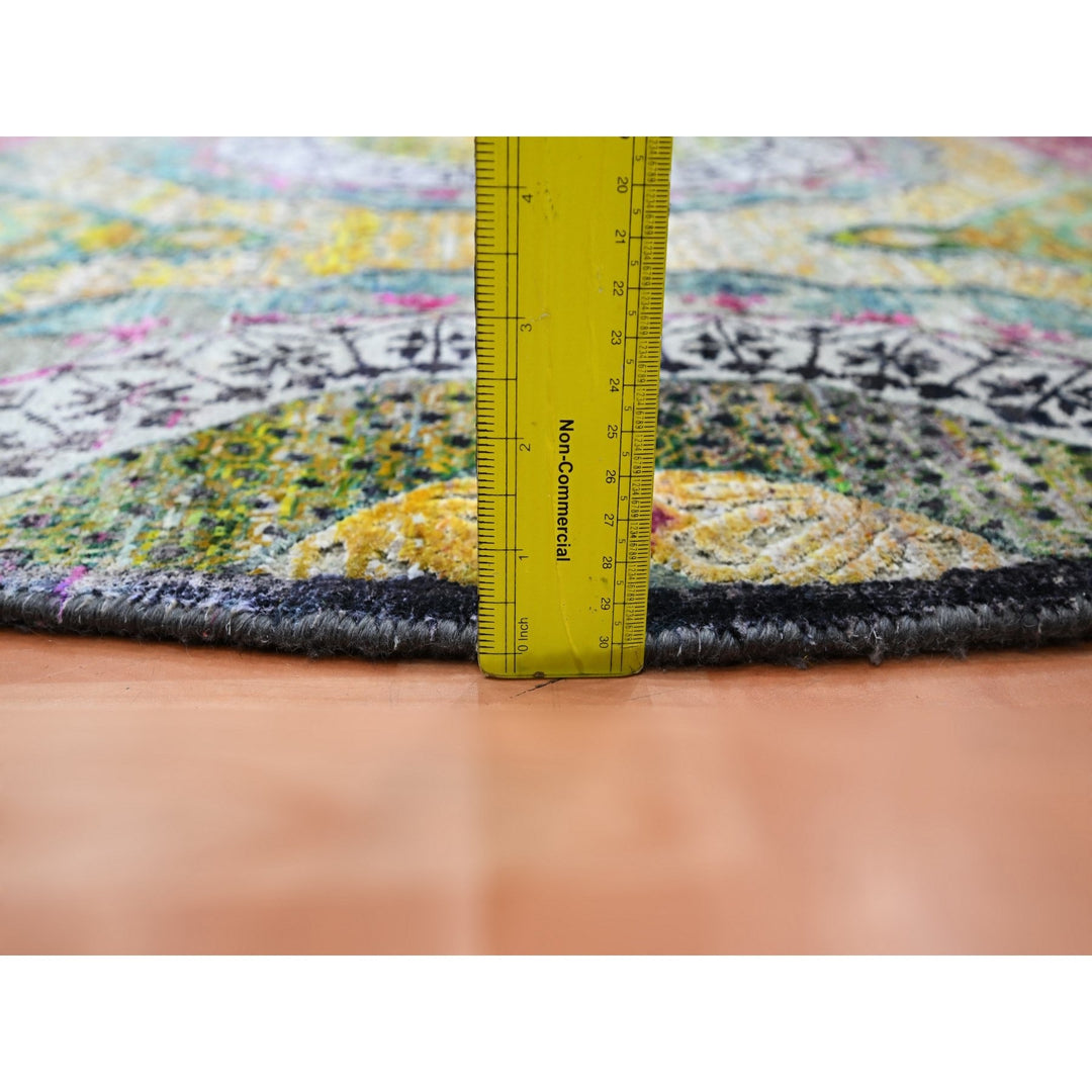 6'0" x 6'1" New Hand Knotted Yellow Wool & Silk Round Oriental Rug - MOA10275553
