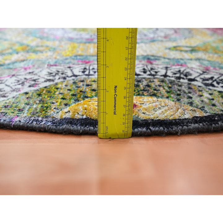 6'0" x 6'1" New Hand Knotted Yellow Wool & Silk Round Oriental Rug - MOA10275553