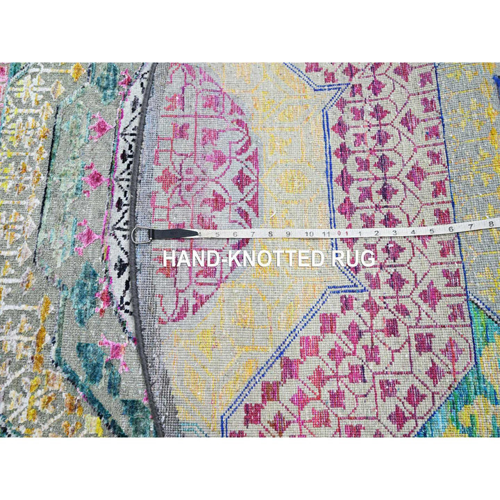 6'0" x 6'1" New Hand Knotted Yellow Wool & Silk Round Oriental Rug - MOA10275553