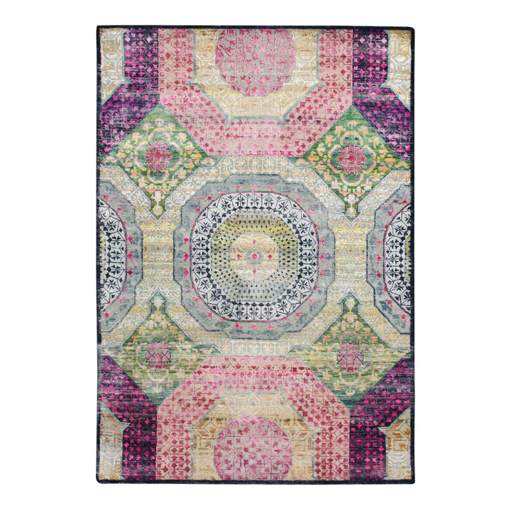 5'1" x 7'4" New Hand Knotted Pink Wool & Silk Rectangle Oriental Rug - MOA10275554