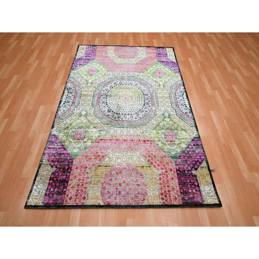 5'1" x 7'4" New Hand Knotted Pink Wool & Silk Rectangle Oriental Rug - MOA10275554