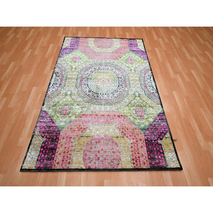 5'1" x 7'4" New Hand Knotted Pink Wool & Silk Rectangle Oriental Rug - MOA10275554